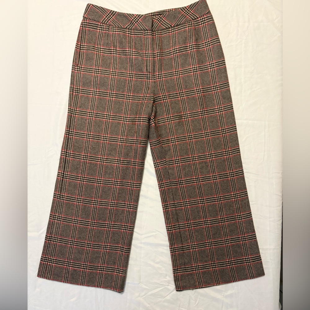 Oscar de la Renta Plaid Wide-Leg Pants in Brown, Black and Red